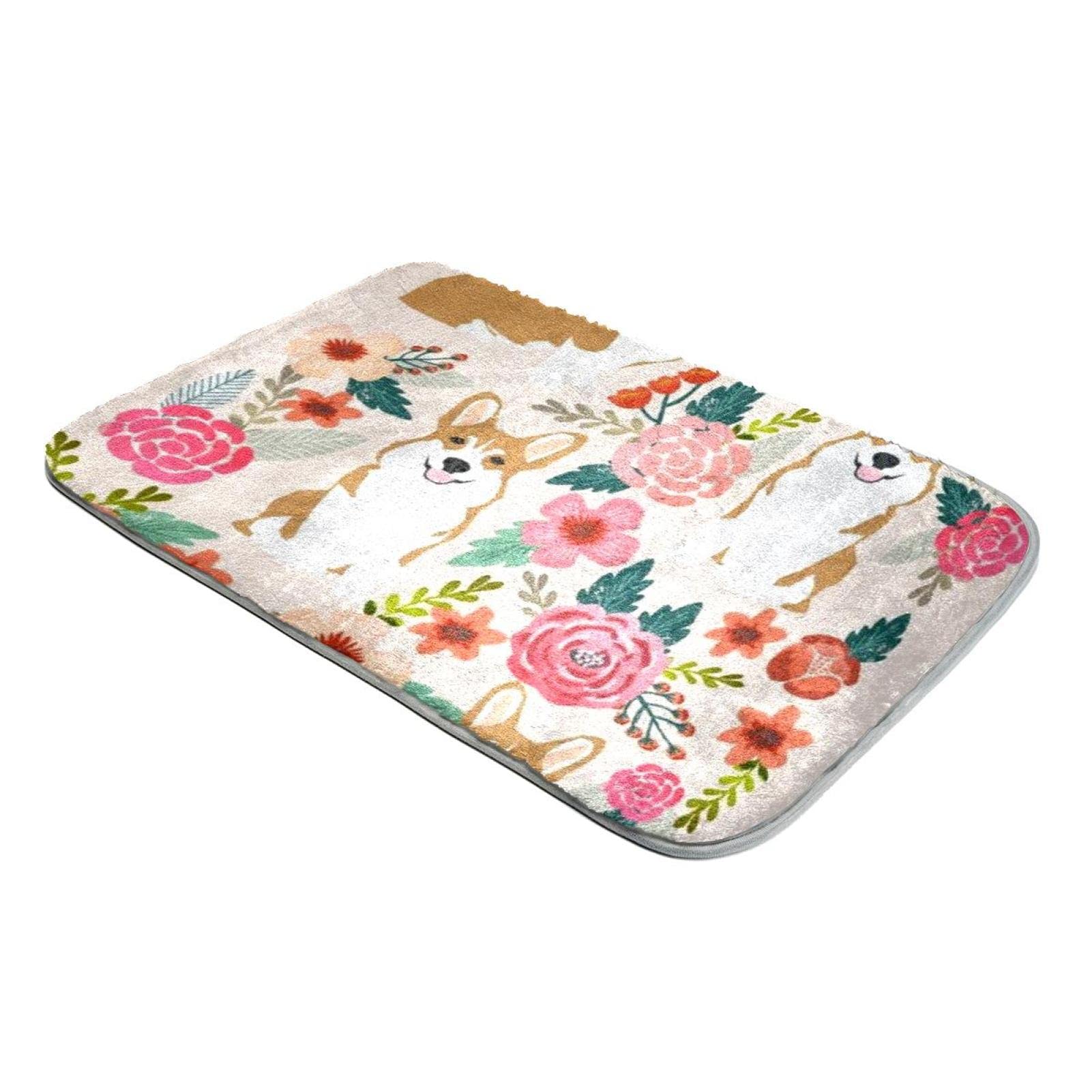 Tapis à poils longs anti-froid en fausse fourrure rose motif corgi