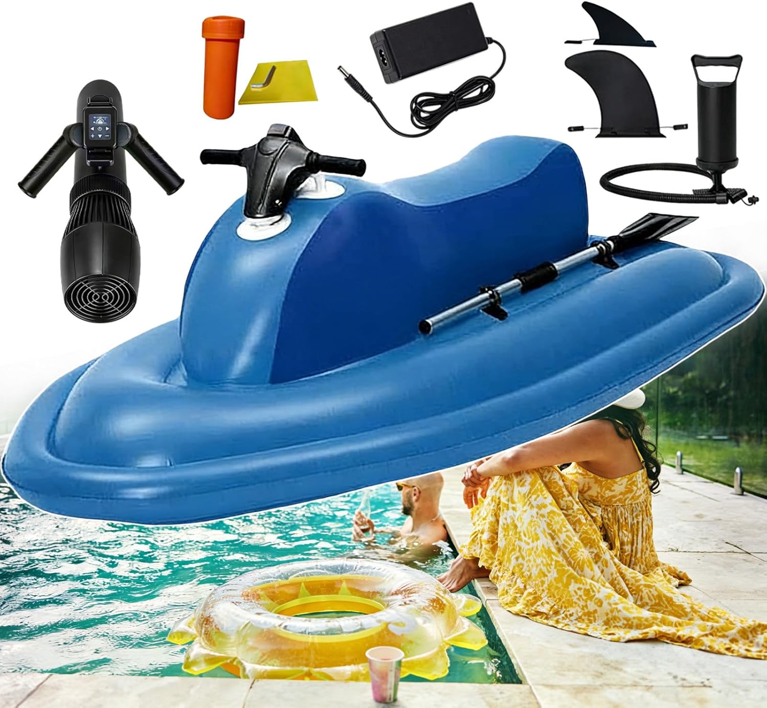 3-in-1 Electric Diving Equipment – Inflatable Boat Motor & Underwater Scooter, Watch-Style Remote, 9-Speed, 35-180 Min Battery, 330 lb Capacity for Family Water Activities 500W16Ah