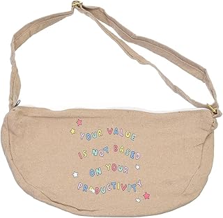 OX W-96 Comic Phrases Fabric Fashion Printed Waist Bag with Zipper for Women, Beige