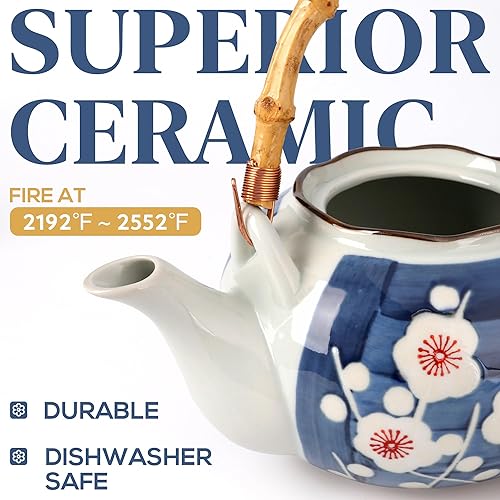 Miniatura 3 de Juego de té japonés, juegos de té de porcelana de estilo japonés para adultos, 1 tetera de cerámica con asa, 1 filtro de té de acero inoxidable y 4