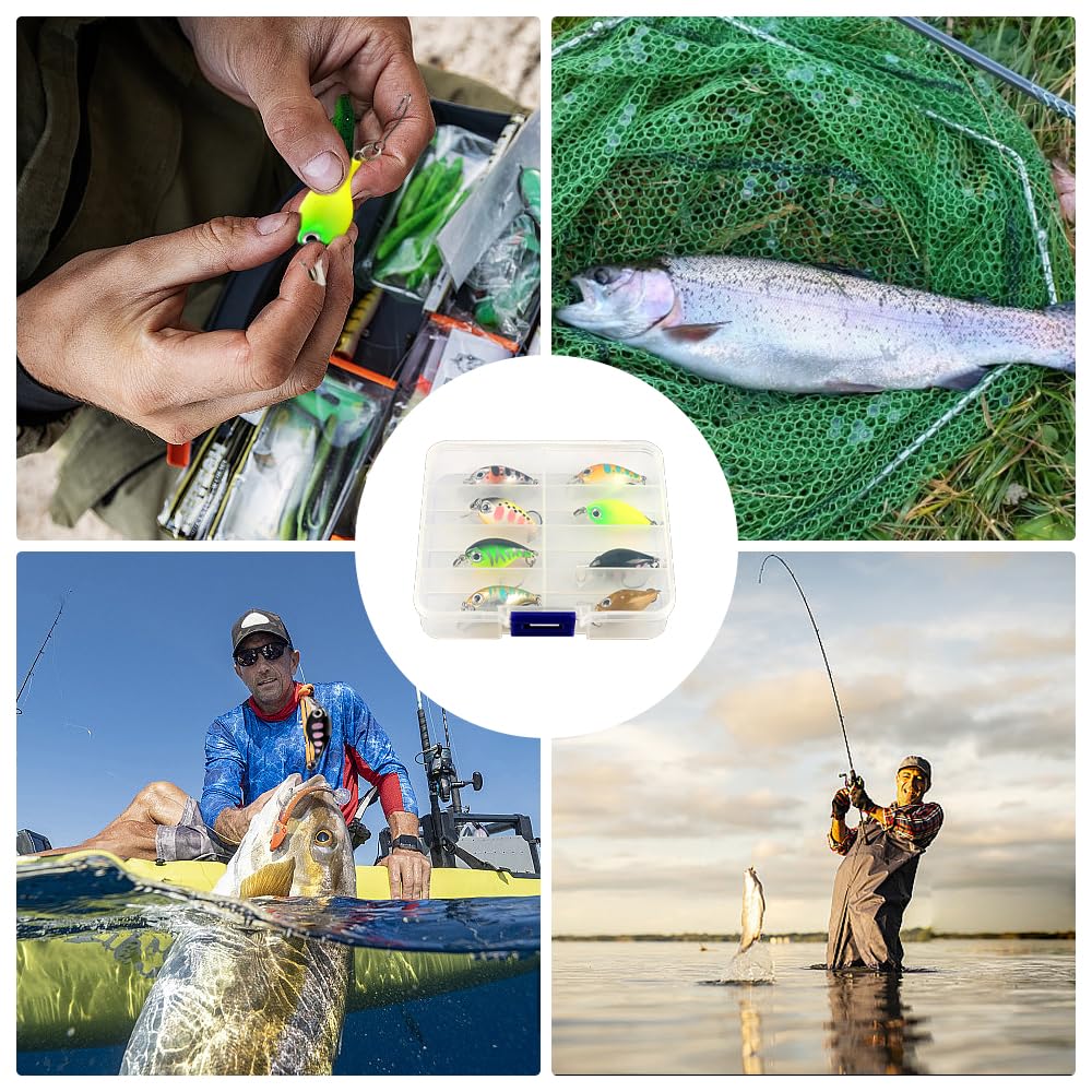8 Pezzi Crankbaits, Artificiali Spinning Esche Artificiali per L'uso in Acqua Dolce, Acqua Salata, Spigola, Trota