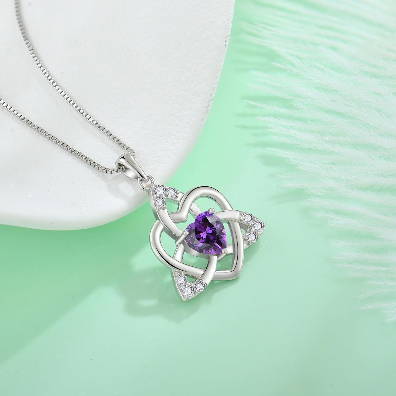 FJ Celtic Knot Necklace 925 Sterling Silver Trinity Love Knot Pendant Irish Good Luck Birthstone Jewelry for Women - Image 4