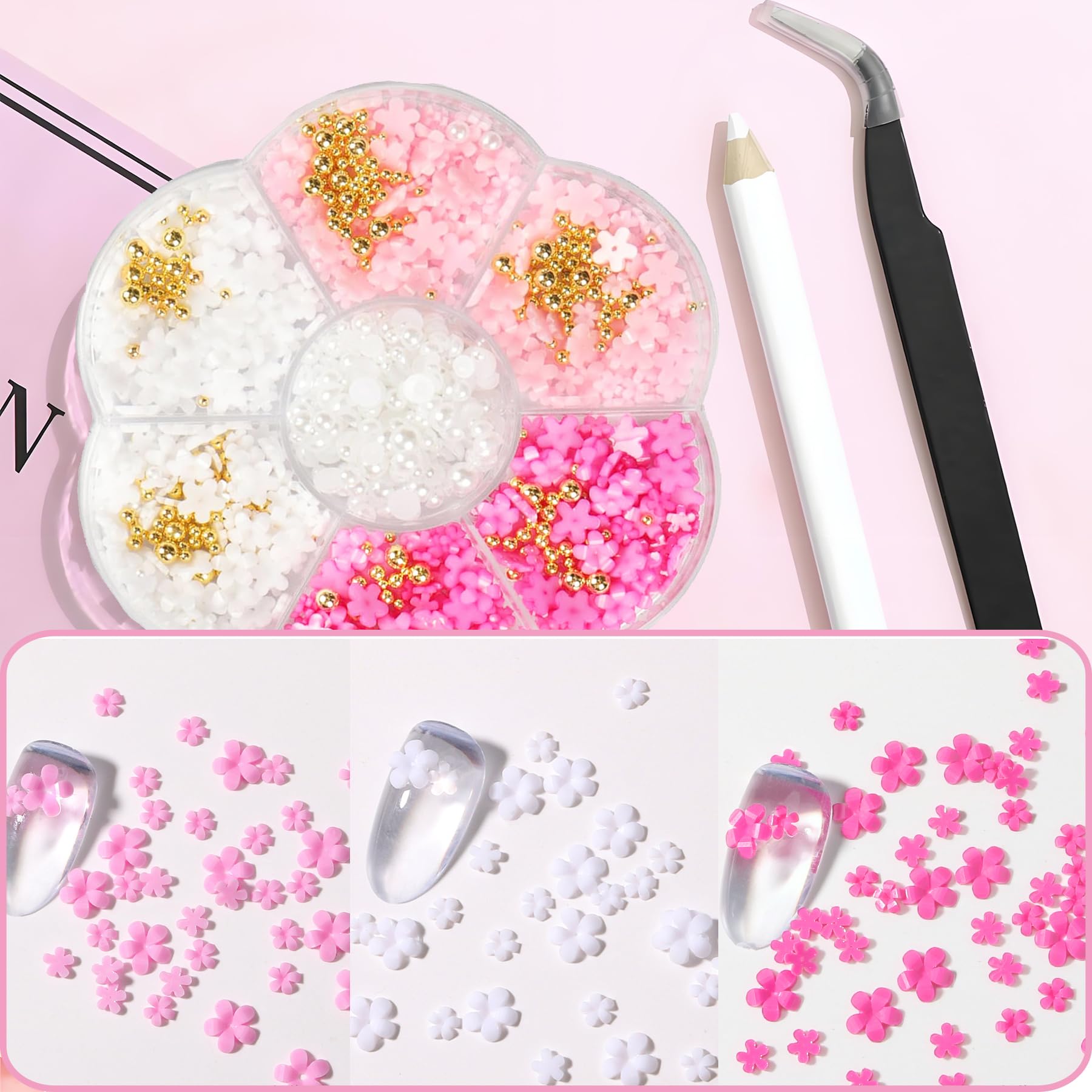 Décoratives pour Nail Art, Perle Ongle Nail Art, Breloques pour Ongles en Forme d'arc 3D, Nœud Papillon, Fleur Pour Sécoration des Ongles des Femmes(Rose Rouge)