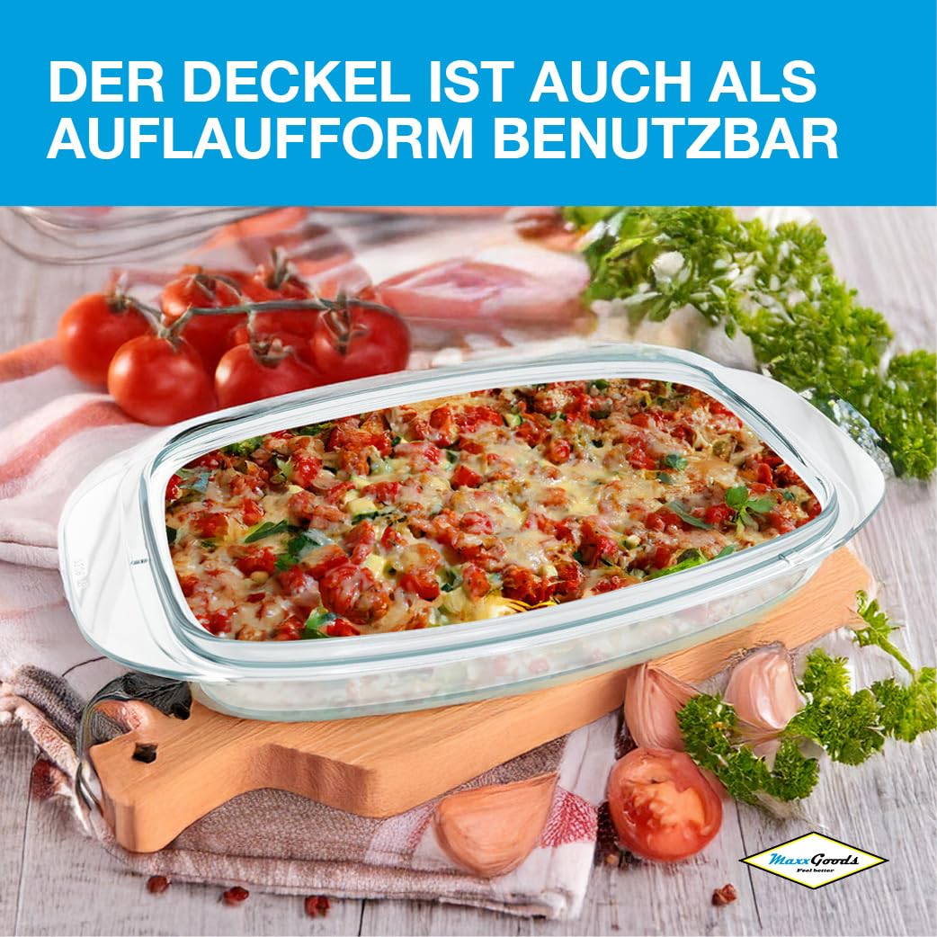 Jenauer couvercle en verre pour plat à gratin 32 × 20,5 cm – avec poignées, compatible four jusqu’à 260 °C, lave-vaisselle – pour tous plats à rôtir