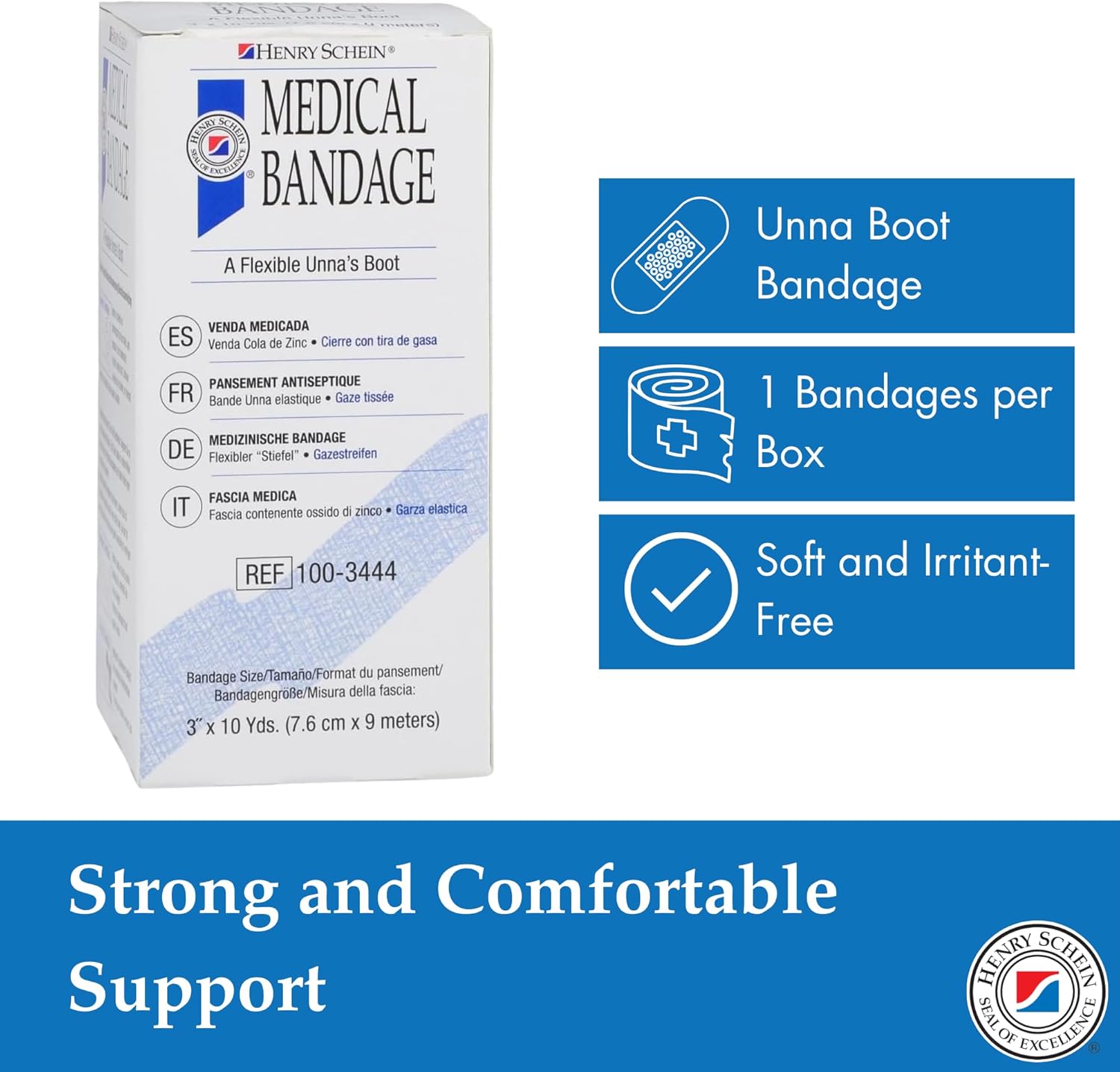 Henry Schein Unna Boot Bandage with Zinc Oxide, Disposable Compression Dressing for Venous Leg Ulcers & Edema, 3" x 10 yd, 3 Boxes (1 Roll Each)