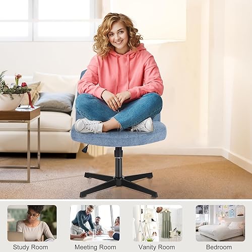 Miniatura 7 de NEWBULIG Silla de escritorio de oficina en casa sin brazos, silla ergonómica con patas cruzadas para dormitorio o estudio, silla giratoria de altura