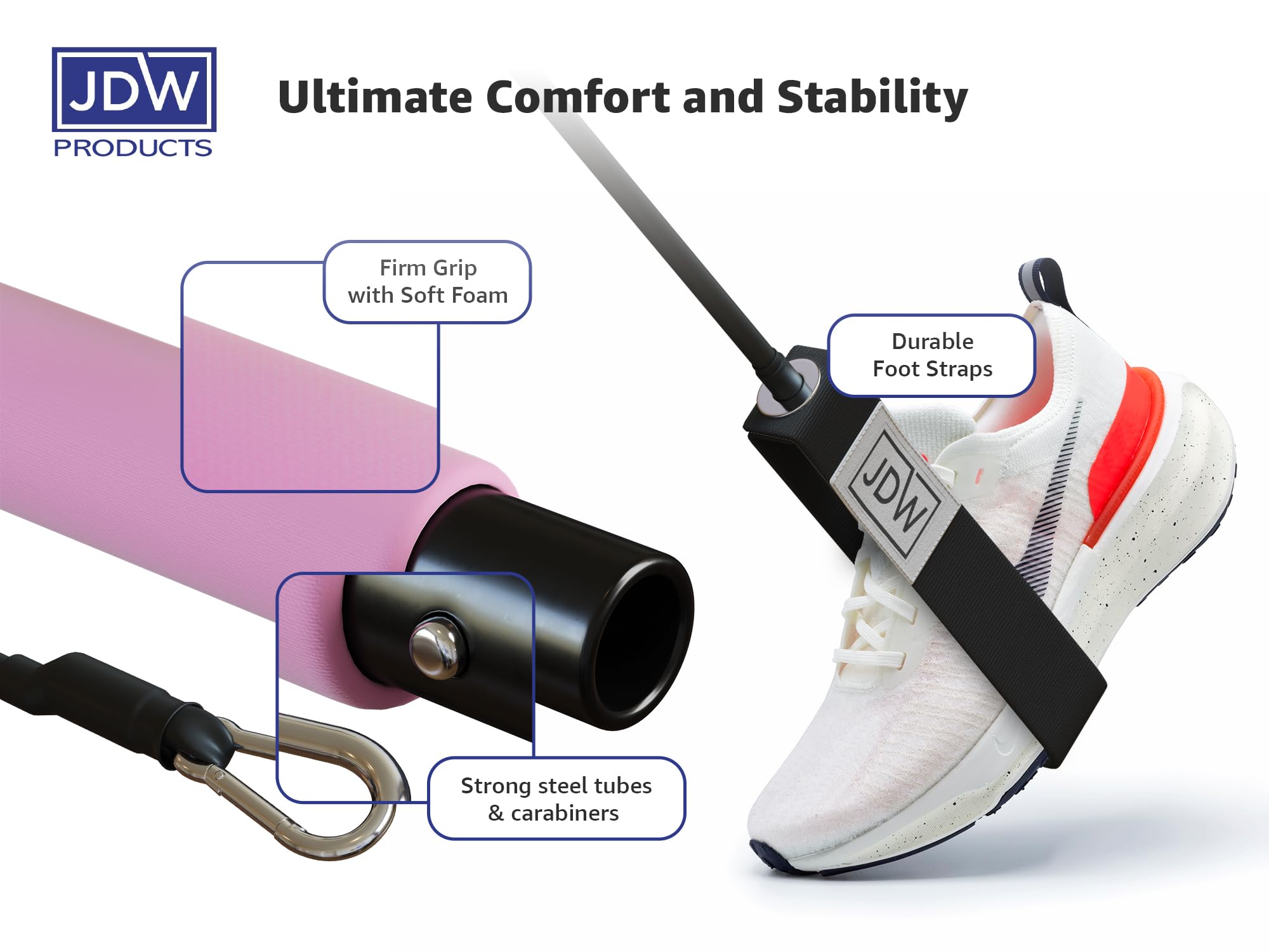 JDW Enterprises zestaw do pilatesu, 2 standardowe i 2 mocne paski do treningu całego ciała, torba do przechowywania, sprzęt fitness do domowej siłowni, jogi