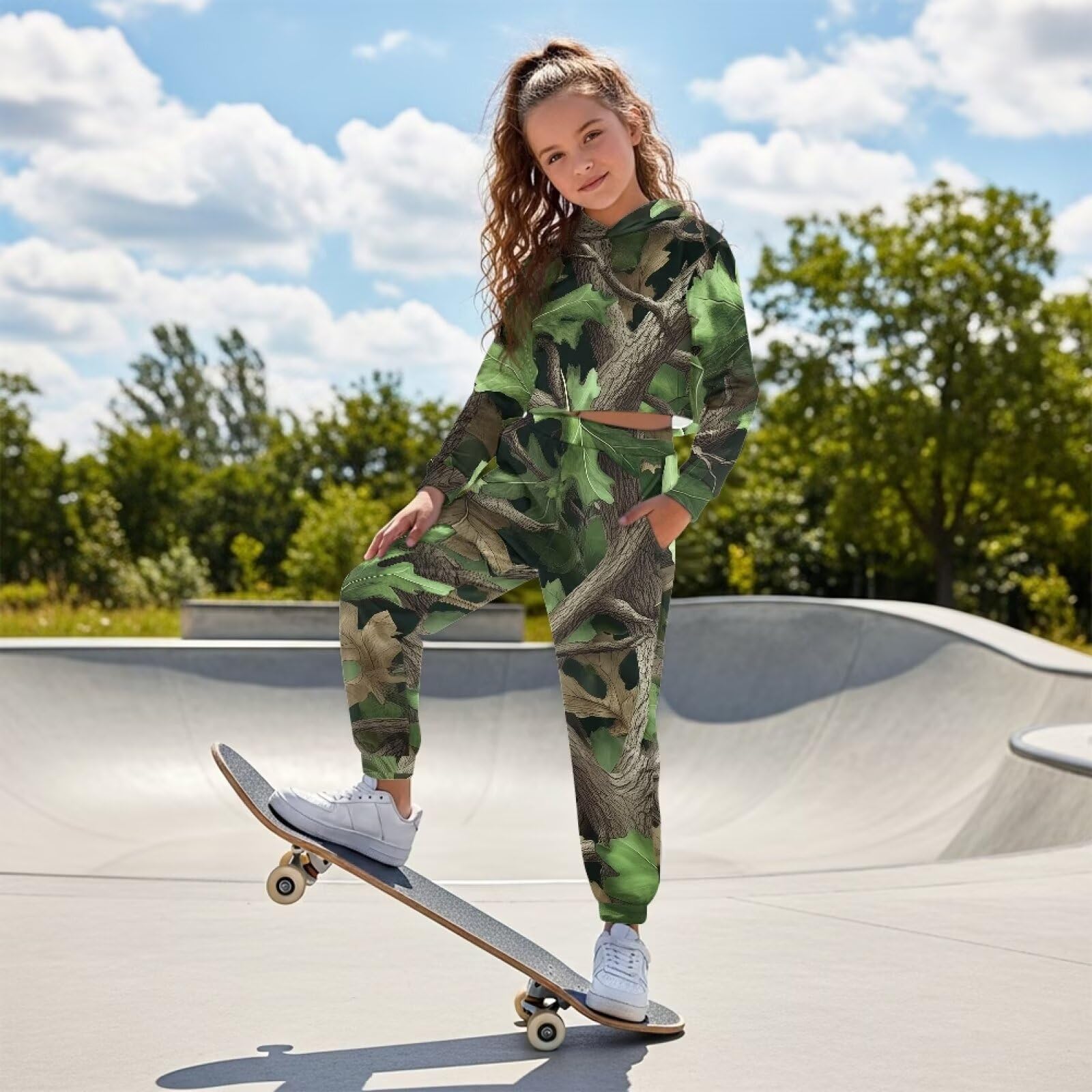 Set di felpa con cappuccio e pantaloni della tuta, per ragazze, casual, a maniche lunghe, girocollo, con pantaloni da jogging, per bambini dai 4 ai 13 anni