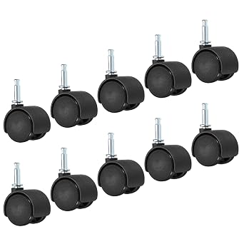 PATIKIL 1 Inch Swivel Stem Casters, 10 Pack Nylon 360 Degree Insert Swivel Stem Wheels for Chair Shelf Furniture Replacement, Black