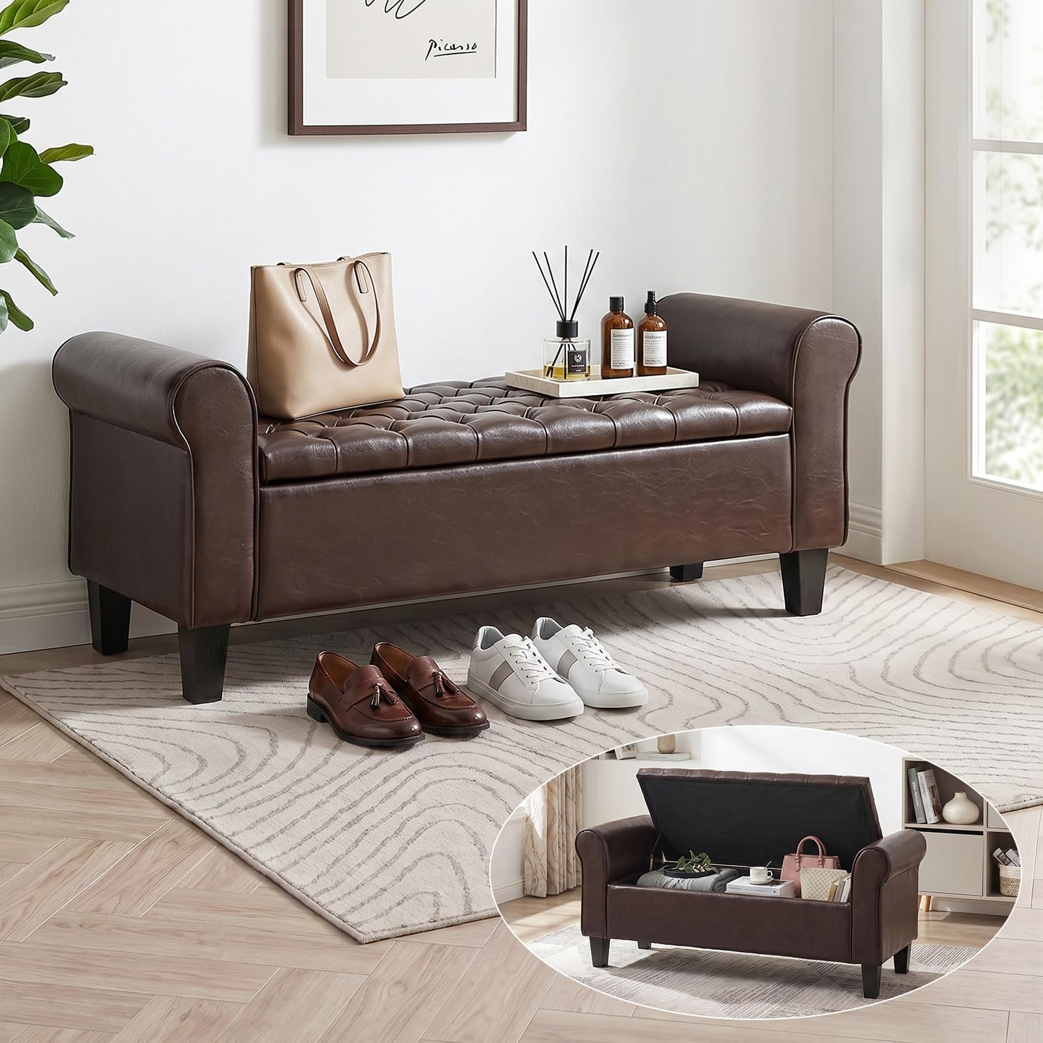 ECOTOUGE 55 inch Storage Ottoman Bench