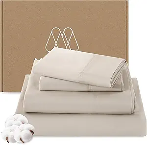 MEISHANG 1000 Thread Count Egyptian Cotton Sheets California King - 100% Egyptian Cotton Sheet Set, Sateen Weave, Soft & Breathable, 16" Deep Pockets - 4 Piece (Cal King, Linen)