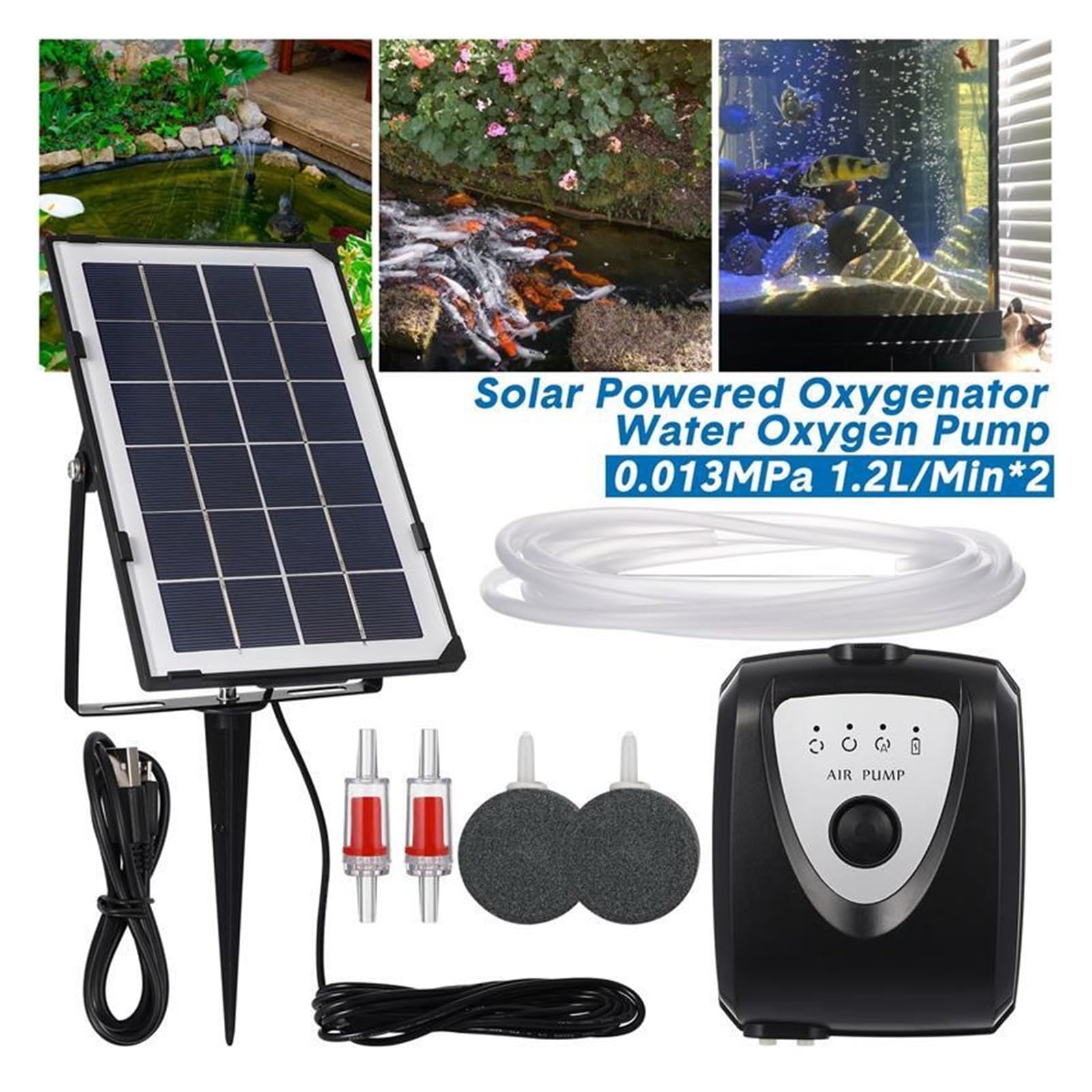 Bomba de aireador de estanque, conjunto Solar de aire, bomba de aire de energía Solar, conjunto de aireador, equipos de oxigenación for acuario, pecera, estanque de jardín