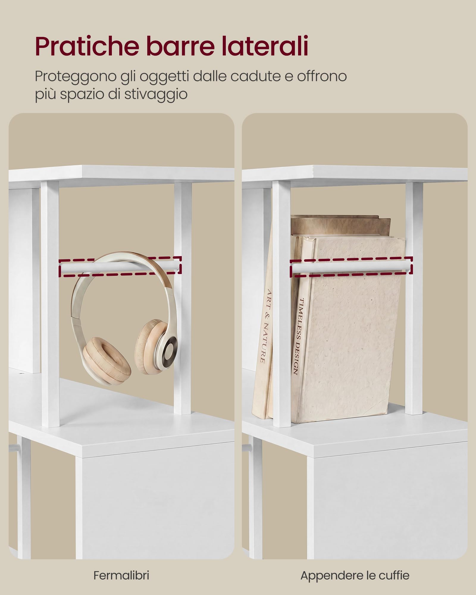 VASAGLE Libreria a Forma di S a 7 Ripiani, in Legno e Metallo, Scaffalatura Portaoggetti, 60 x 24 x 190,5 cm, per Soggiorno e Ufficio, Bianco Nuvola e Bianco Opaco, Collezione Barnet LLS173WB01