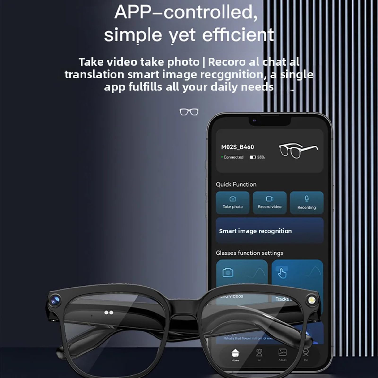 ULUCAN Gafas inteligentes con IA y cámara de 8 MP, gafas de sol con audio Bluetooth de oído abierto para hombres y mujeres, asistente de voz con IA, reconocimiento de objetos, traducción
