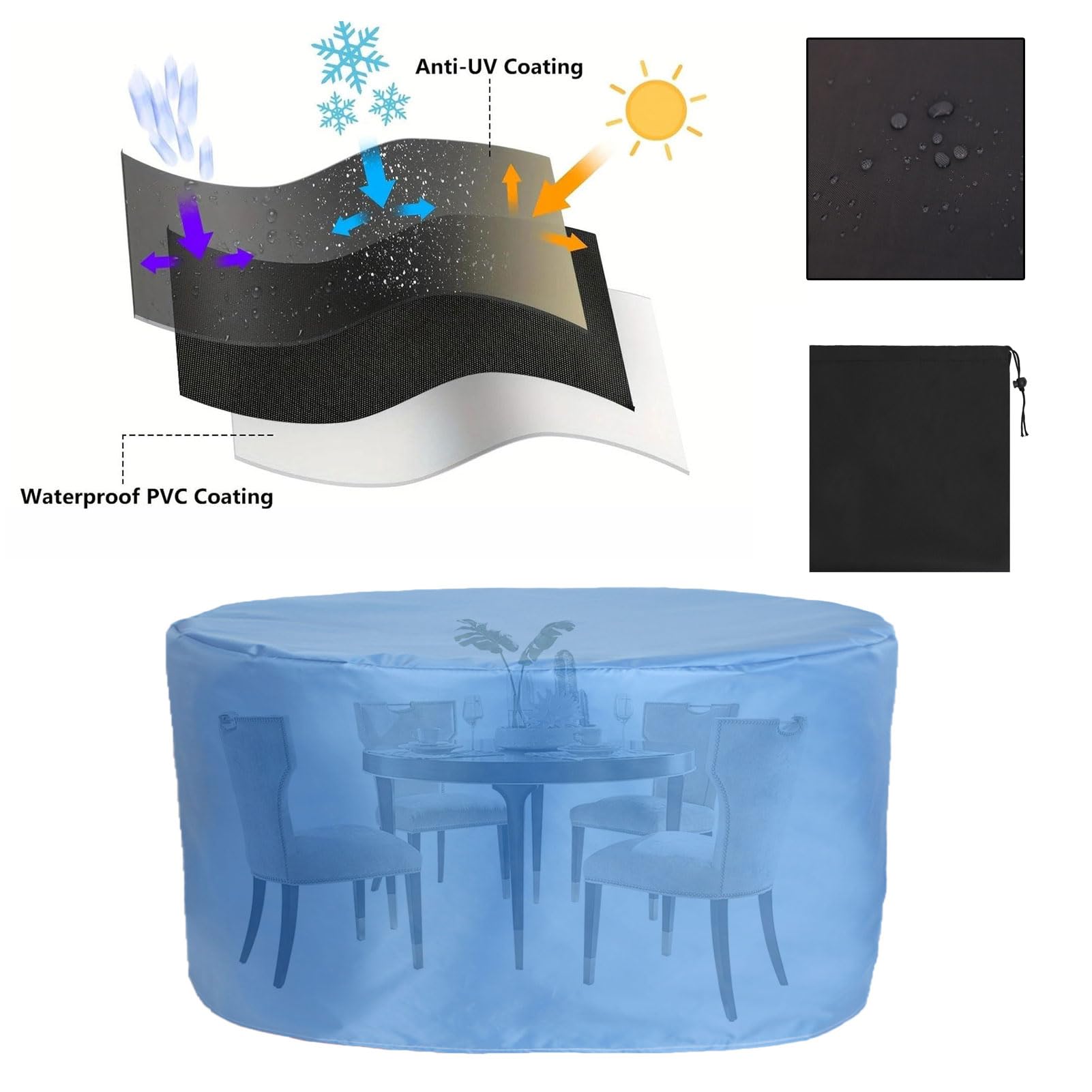 Coperture per Mobili da Esterno 300x220cm, Impermeabile Copritavolo da Giardino, Rotondo Telo Copri Tavoli da Terrazza Tessuto Oxford 420D, per Mobili per Tavoli da Giardino