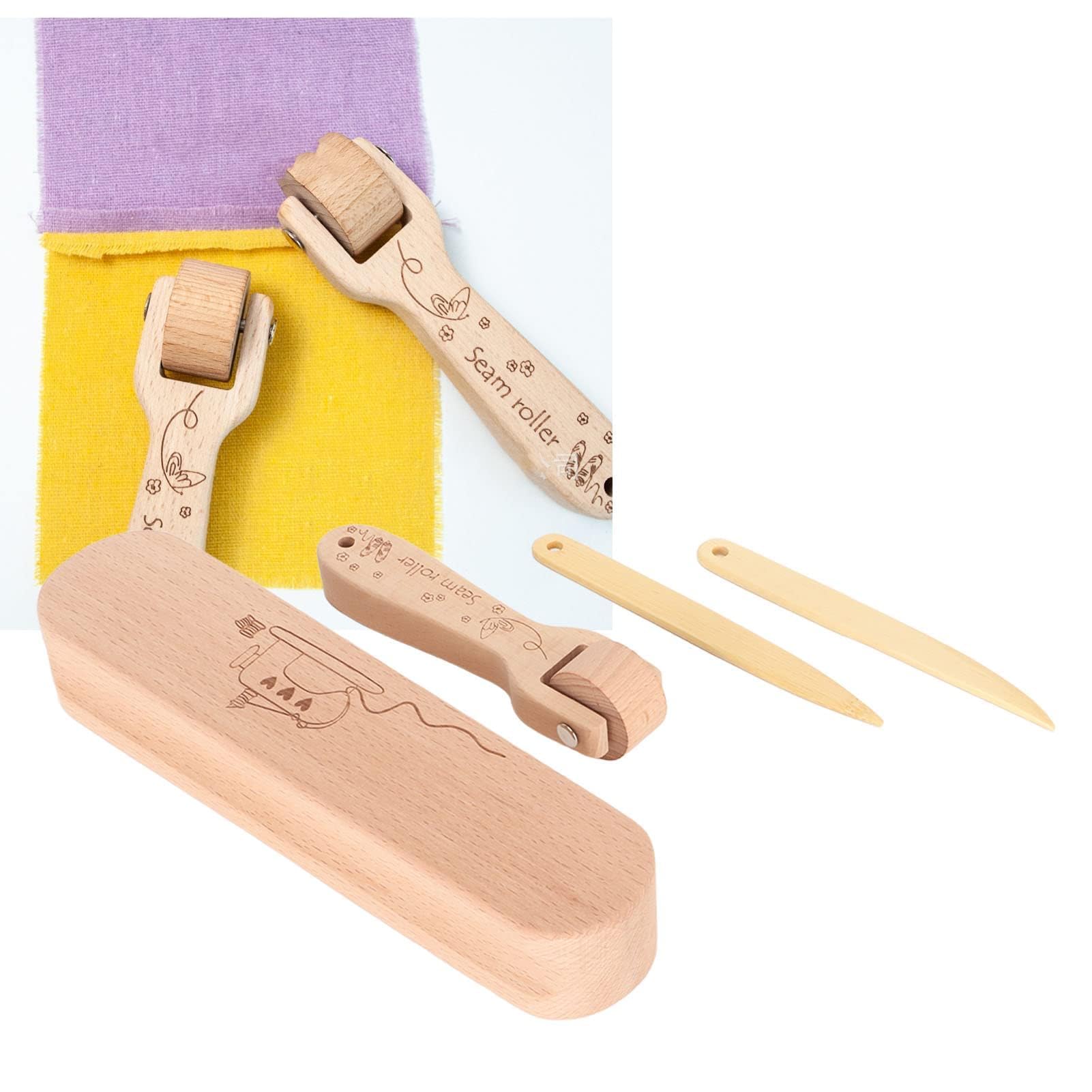 Batagli da sarto in legno di faggio, set di batagli da sarto, girapunti per rulli per cuciture Strumento da cucito in legno finemente lucidato per cucito, trapuntatura, stiratura