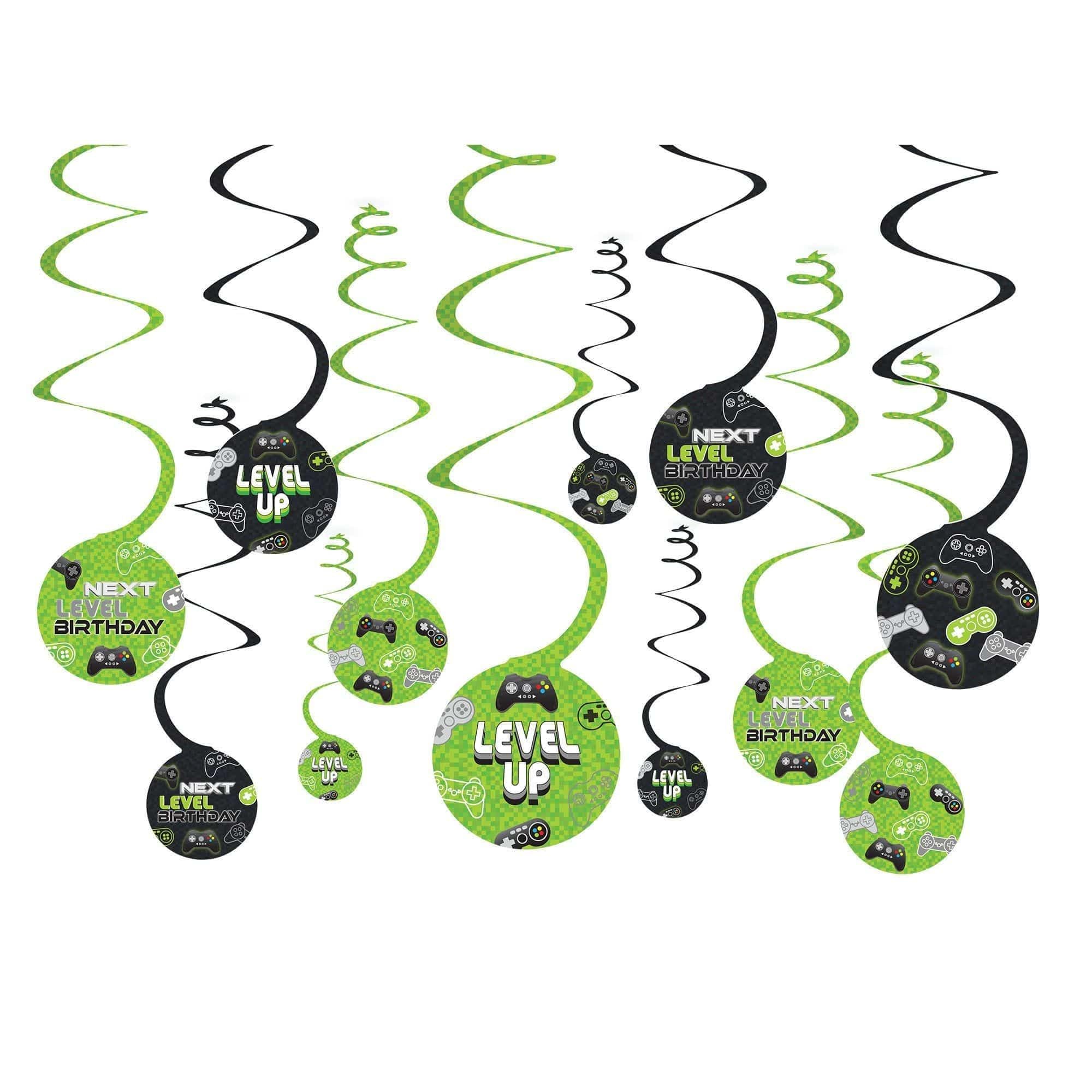 Amscan 672948-55 - Level Up Gamers Birthday Hanging Swirl Decorations - 12 Pack