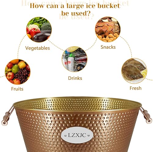 Miniatura 5 de Cubo de hielo grande dorado de 9 galones, cubo de hielo para barra de cóctel, cubos de hielo para fiestas, bañera galvanizada, bañera grande para