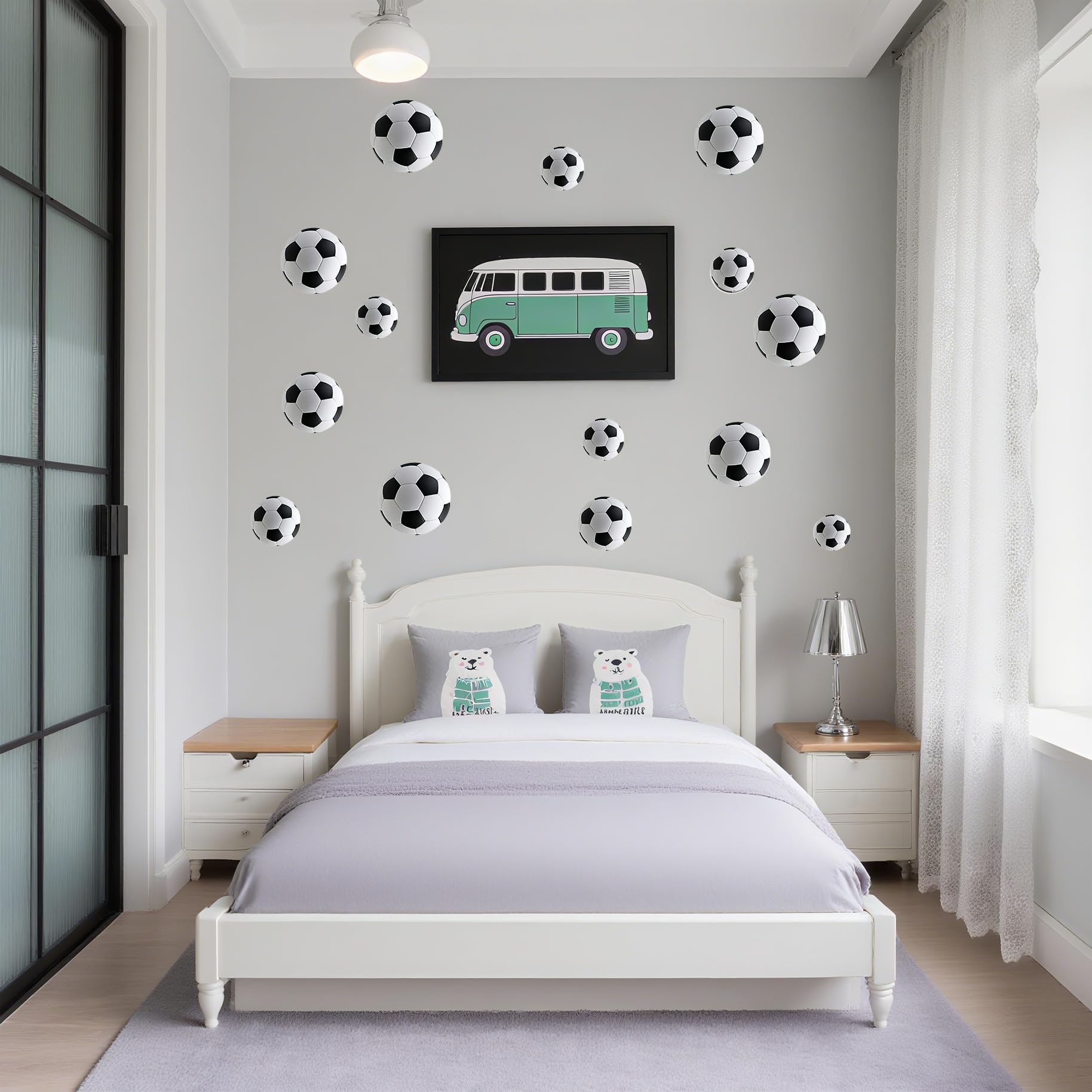 Lotnery 60 Football Wall Stickers - Repositionable Vinyl Soccer Decor for Boys Bedroom Playroom & Windows