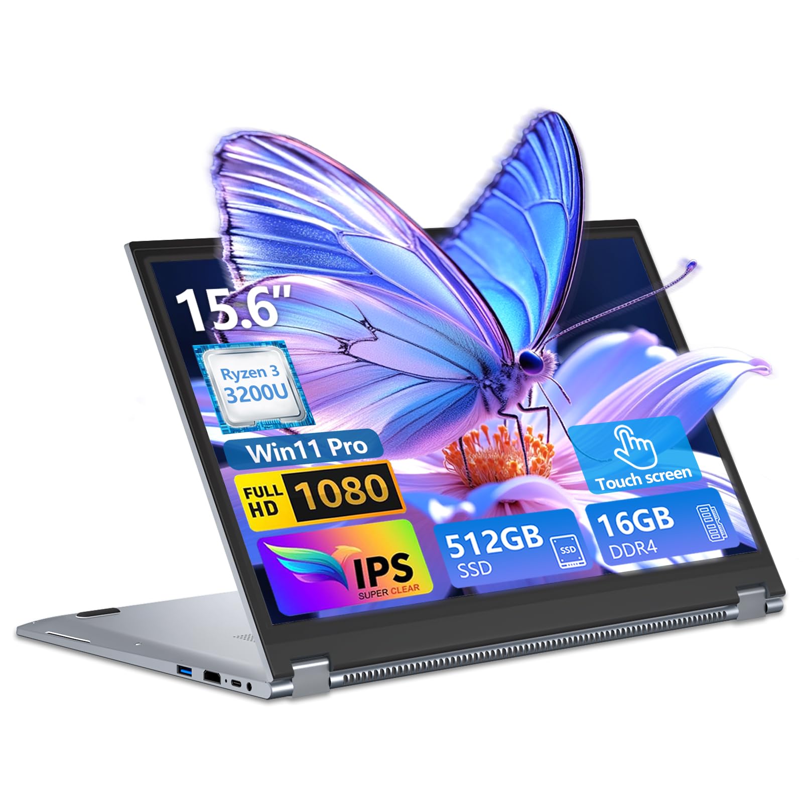 Txxren 15.6 inch 2 in 1 Laptop, Ryzen 3 3200U CPU 16GB RAM 512GB