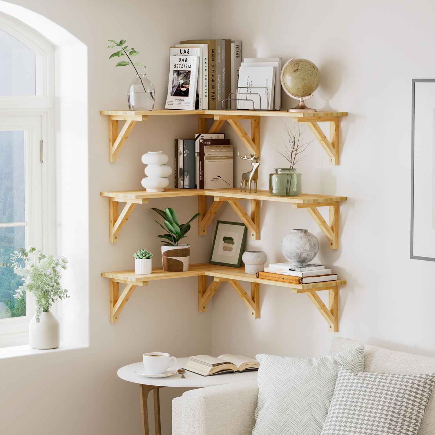 Lot de 3 Étagère Murale Bois pour Salon Chambre Bureau Salle de Bains ou Cuisine