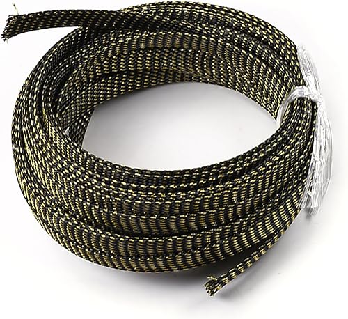 Miniatura 5 de Bettomshin 1 funda de organización de cables de 32.8 pies (32.8 ft), 1/2 pulgadas de ancho, protector de cable PET negro y dorado, tubo de telar de