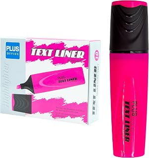 Plus Office – Subrayadores Fluorescentes, Rotulador Marcador con Punta Biselada, Pack de 10 Rotuladores Fosforescentes de Base al Agua, Color Neón (Rosa)