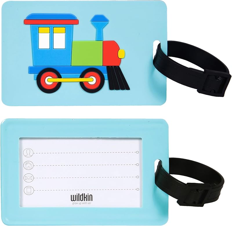 Kids Luggage Tags – Set of 2, Durable Bag Tags w/Info Card for Suitcases & Backpacks - Train