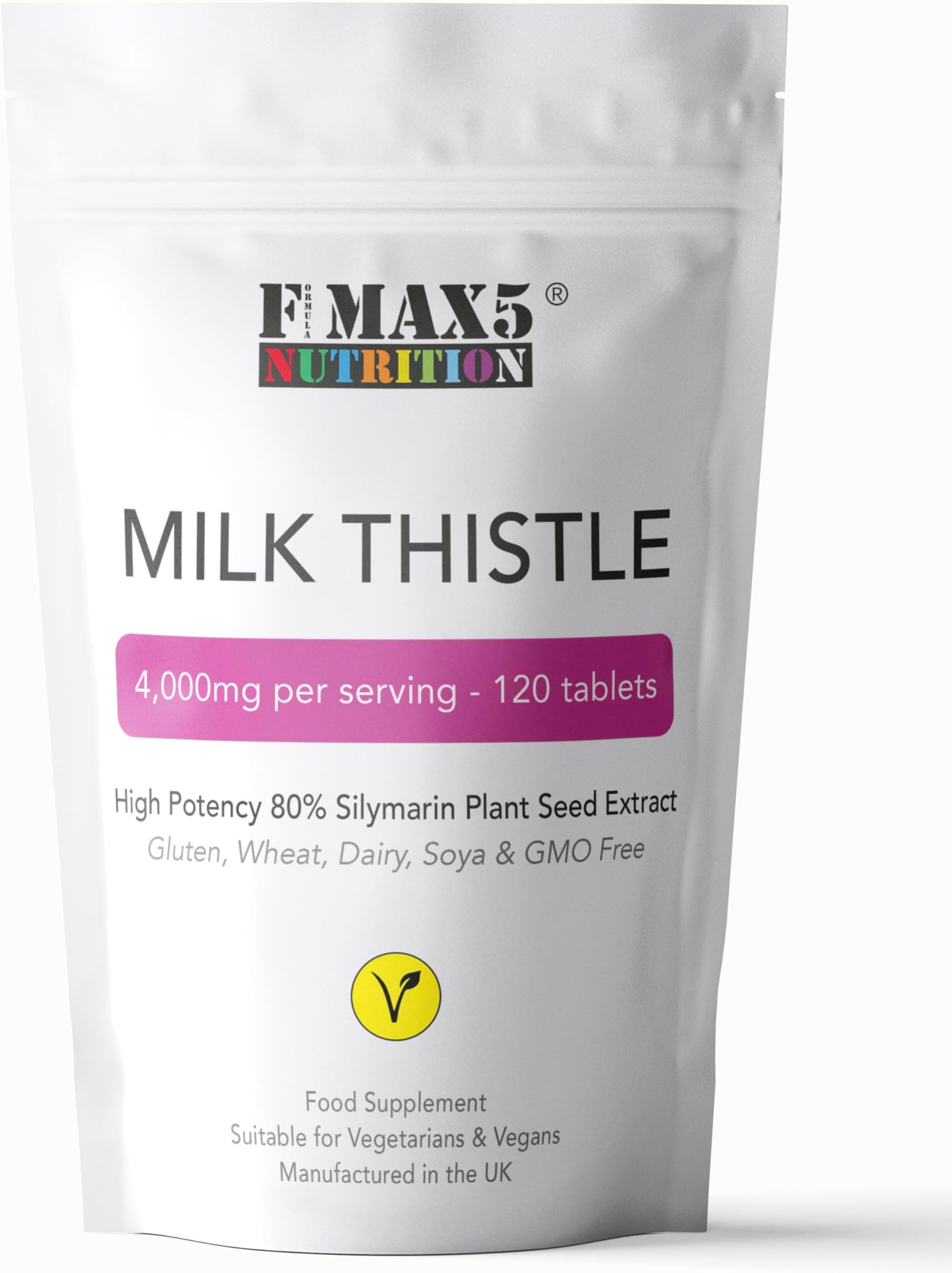 Milk Thistle (80% Silymarin) Tablets - High Strength 4000mg Supplement, 120 Tablets (2 per Serving) - Not Capsules or Tincture - Vegan, GMO-Free, Gluten-Free, UK Made