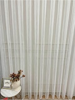 Brillant Ekru Keten Şantuk 1/2,5 Pile Tül Perde, Ekru, 300 X 250