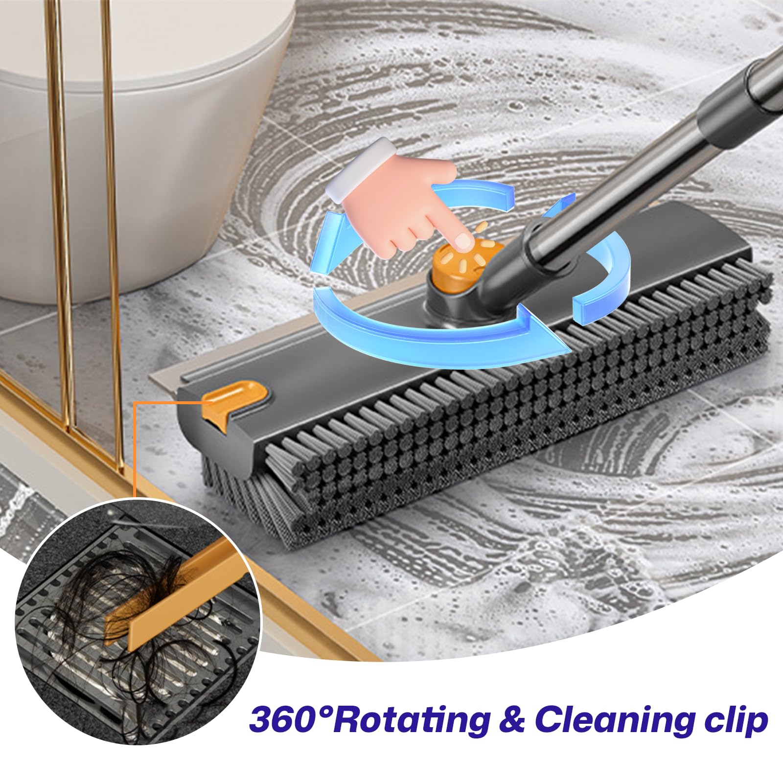 Cepillo de limpieza 3 en 1 con mango largo, raspa y cerdas rígidas de alta resistencia con escobilla y pinzas para limpiar azulejos, cocina, pared, cubierta, baño, patio, garaje