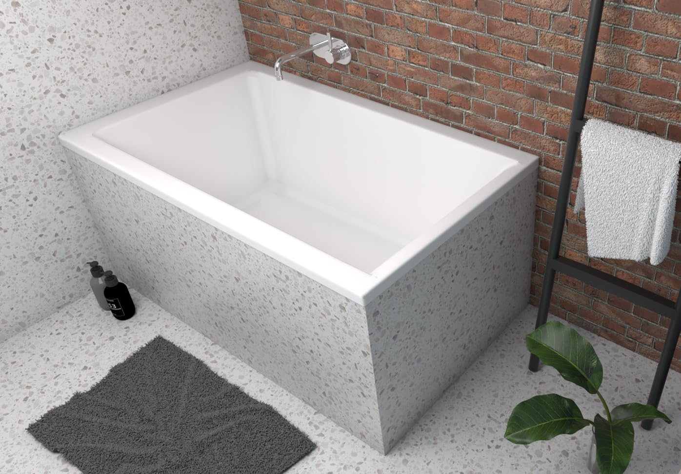 ECOLAM Petite baignoire rectangulaire acrylique Capri Polimat 100x70 cm + siphon automatique pieds et silicone | petite baignoire
