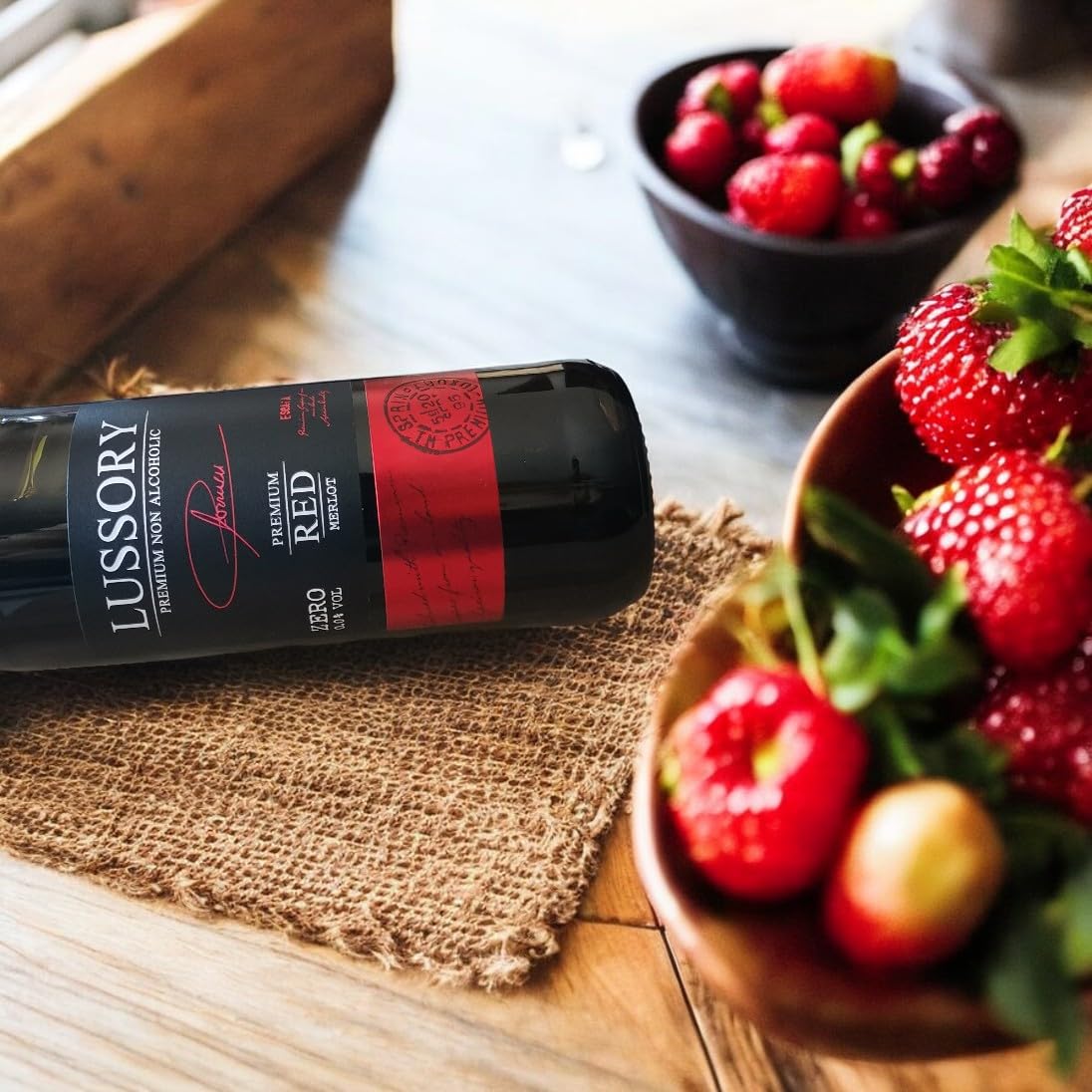 Vino Tinto desalcoholizado SIN ALCOHOL 0,0 - LUSSORY PREMIUM Merlot | Caja de 6 botellas x 0,75 cl | Total 4500ml | Proceso de Desalcoholización de Vino Original