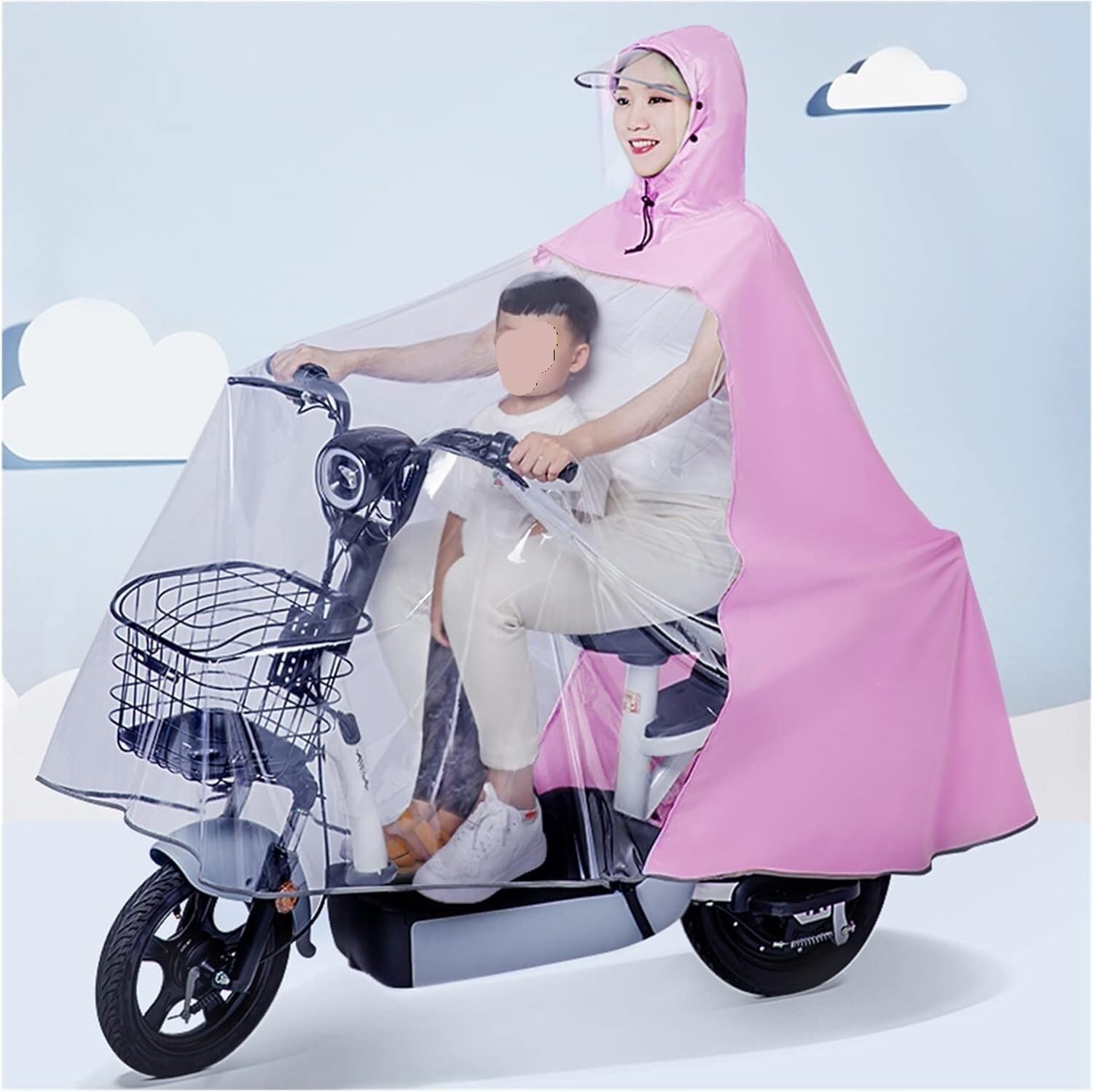 Hooded Transparent Cycling Rain Poncho Multicolor Multiple Sizes for Bike E-Bike Scooter(Pink,3XL)