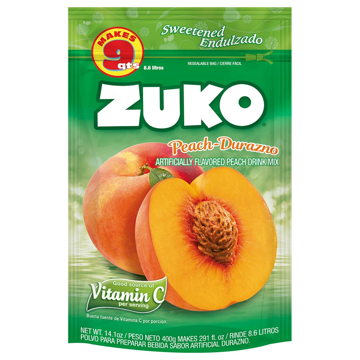 Zuko Peach Instant Powder Drink Family Pack, 14.1 oz, Pack of 6
