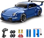 ACAMMZAR RC Drift Car, 1:24 Remote Control Car for Kids, 20KM/H 4WD High Speed RC Cars with LED Lights, Two Batteries, Extra Drifting Tires, Vehicle for Adults Boys Girls, Black
