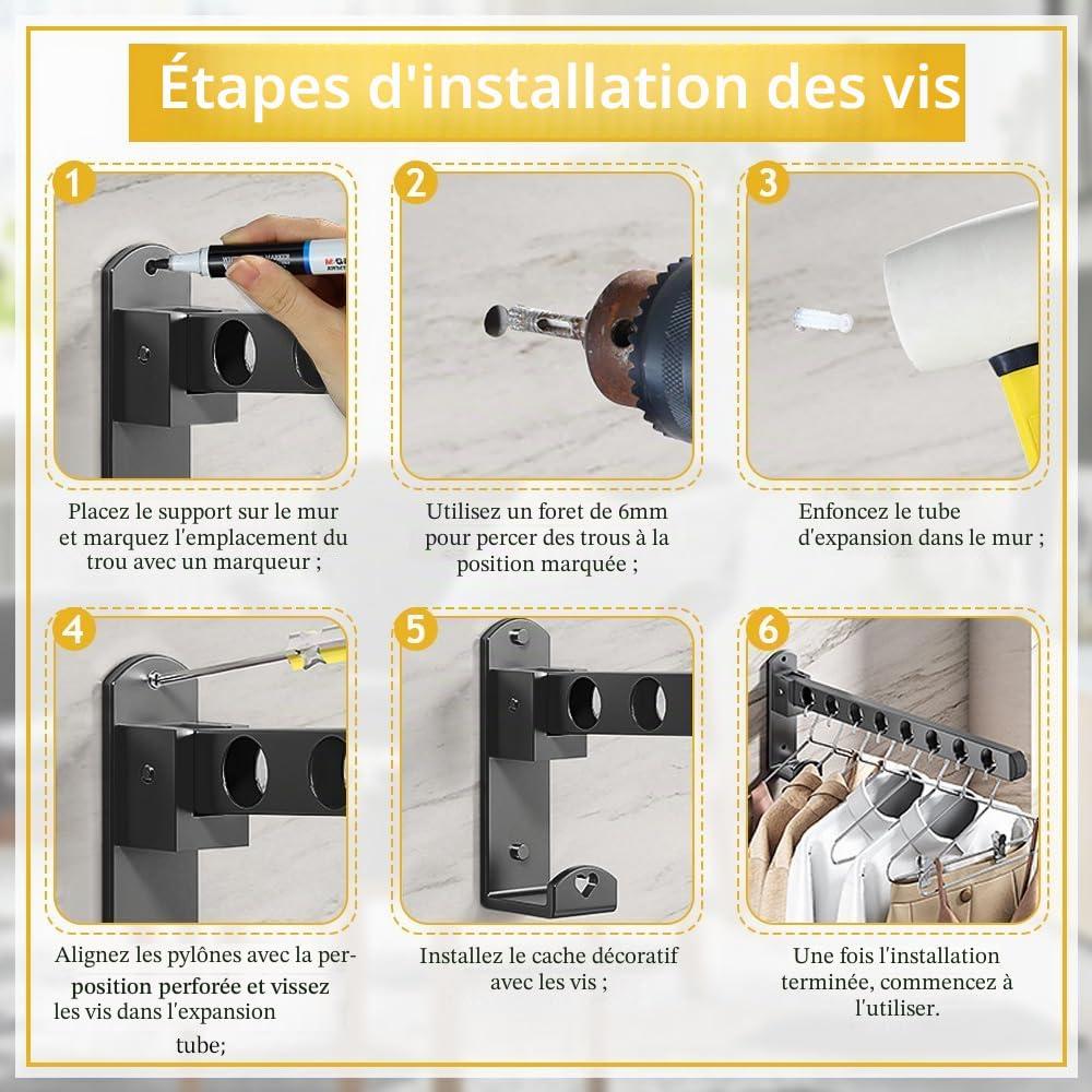 HEKOBAG Étendoir Pliable en Acier au Carbone, Séchoir à Linge avec Rotation 90°, Porte Vetement pour Salle Bain, Chambre, Hôtel, Balcon