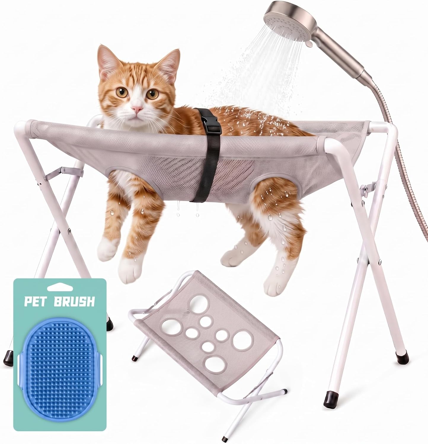 Cat Bathing Hammock, Foldable Stainless Steel Bath Stand, Shower Holder