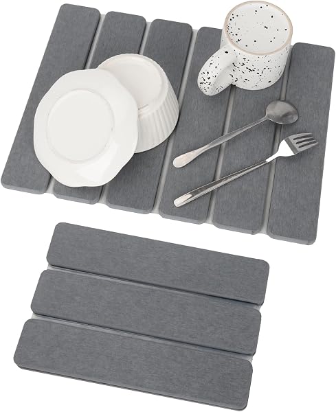 Large Stone Dish Drying Mat for Kitchen Counter, Eco-friendly, Instant Drying Pad,Diatomaceous Earth Water Absorbing Mat
