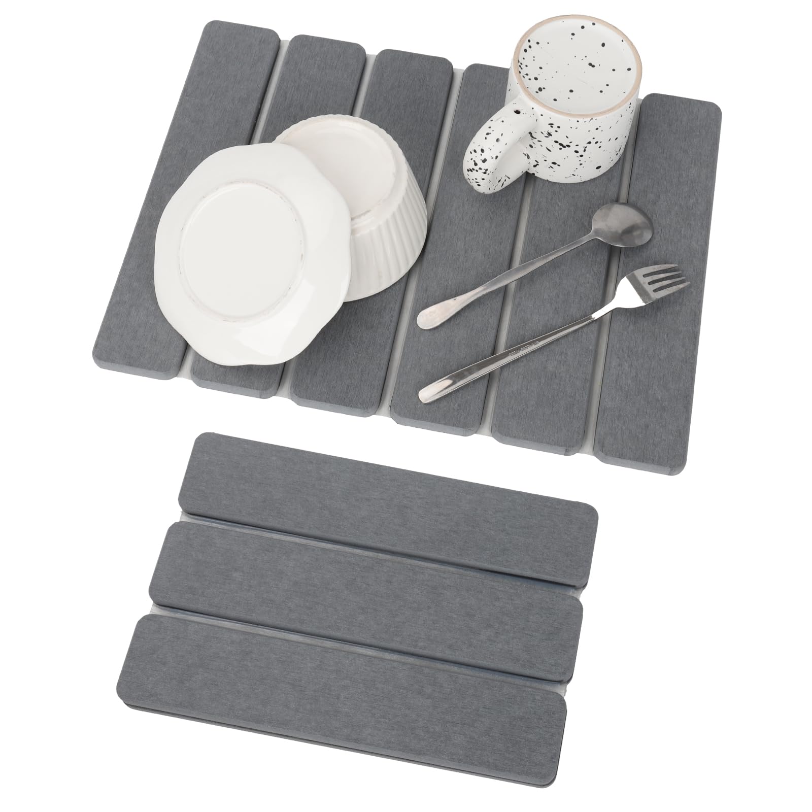Photo 1 of Stone Dish Drying Mat for Kitchen Counter, Eco-friendly, Instant Drying Pad,Diatomaceous Earth Water Absorbing Mat, Foldable and Super Absorbent Dish Drying Stone Mat, 16"×12", Dark Gray