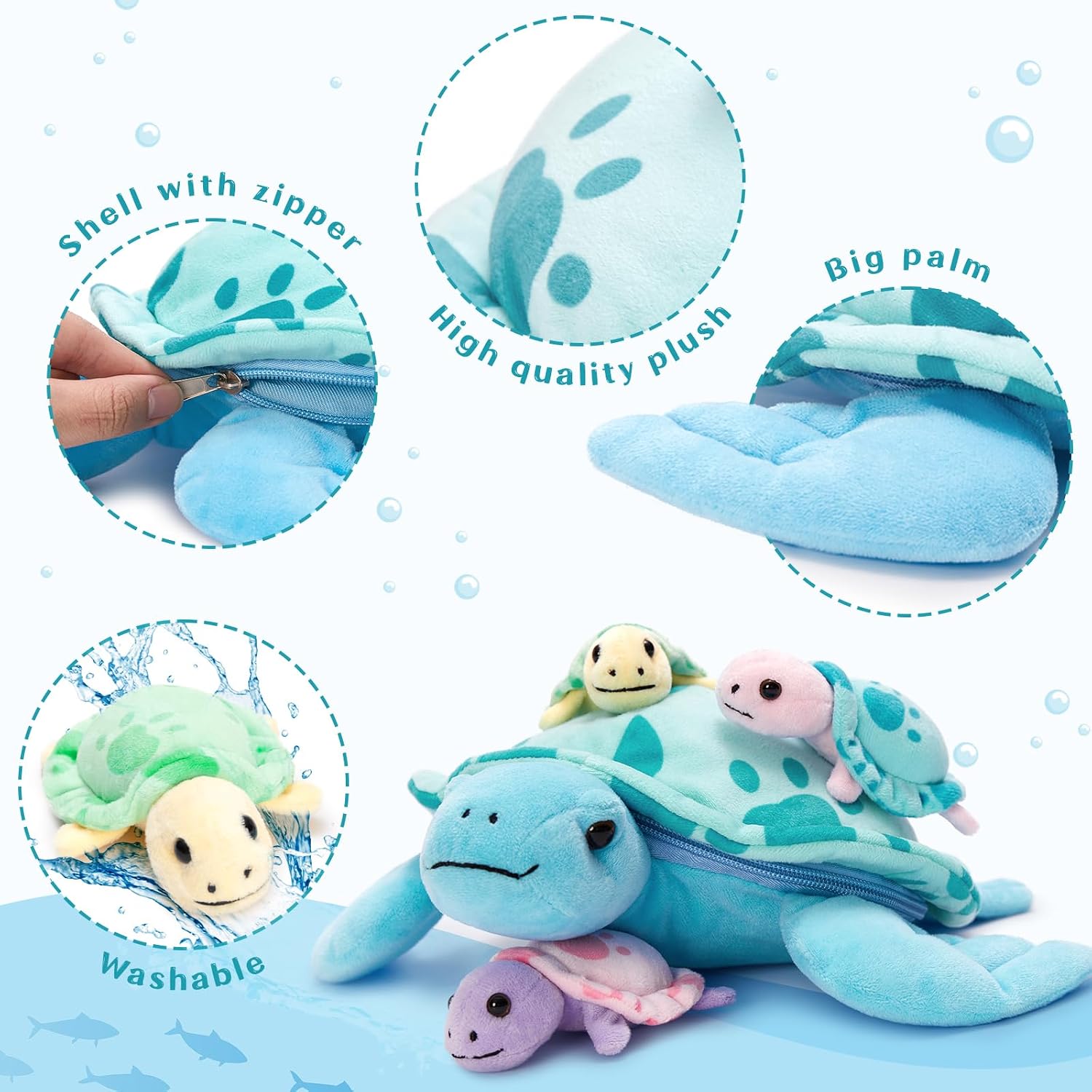 Muiteiur 4-in-1 Sea Turtle Stuffed Animal with Babies Inside 12.6" image 2