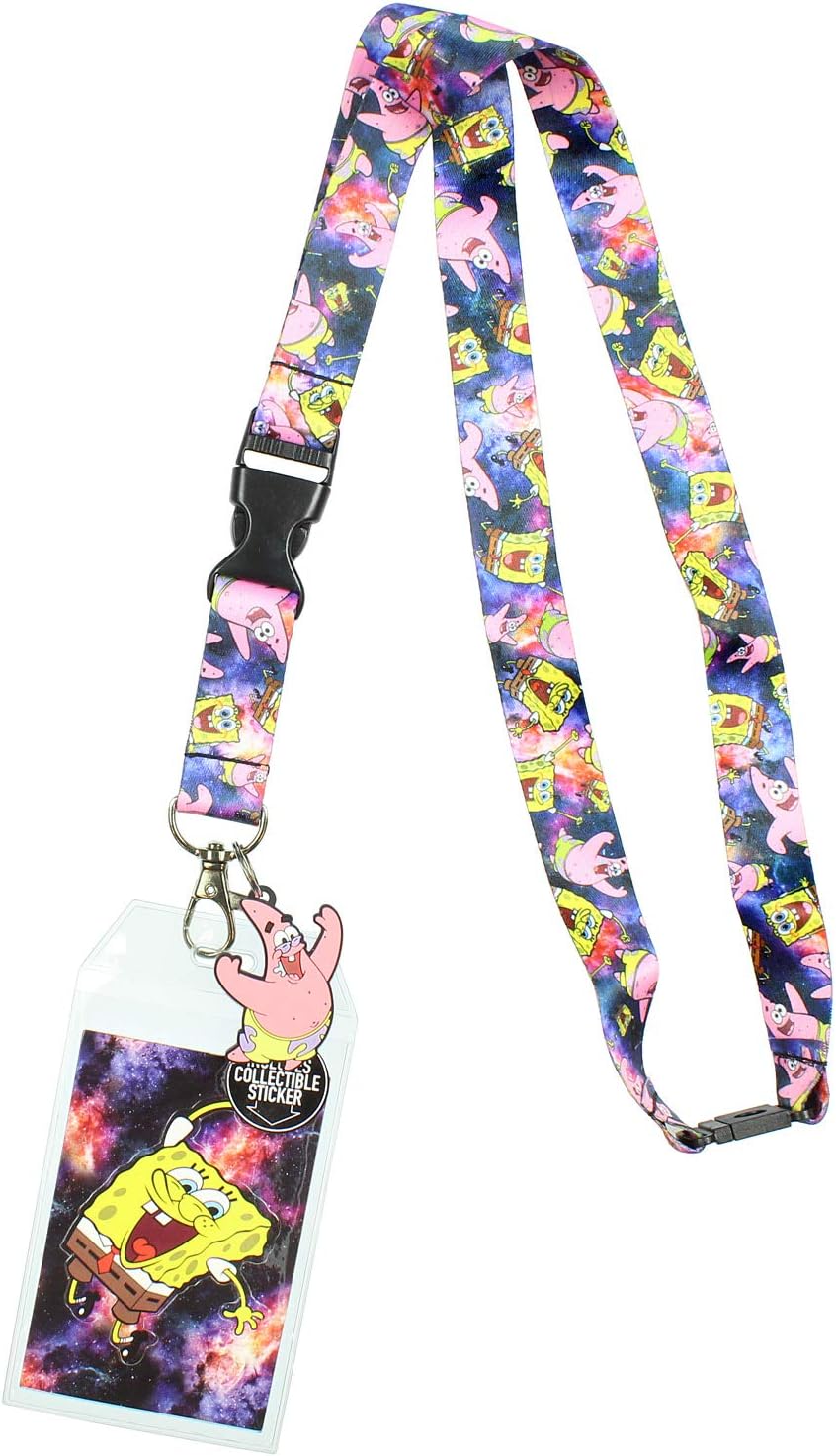 Spongebob Squarepants ID Lanyard with Detachable Badge Holder, Patrick Charm, and Collectible Sticker