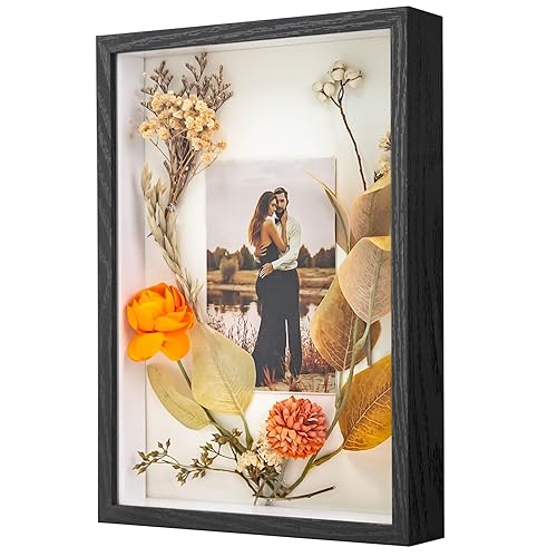 WISYOK 3D Bilderrahmen zum Befüllen A4, 3D Objektrahmen Tiefer 3cm, Tiefer Rahmen für Wand & Desktop, Shadow Box für Fotos, Objekte, Hochzeitsstrauß, DIY Kunstwerke -31x22,5x4,5cm (Schwarz)