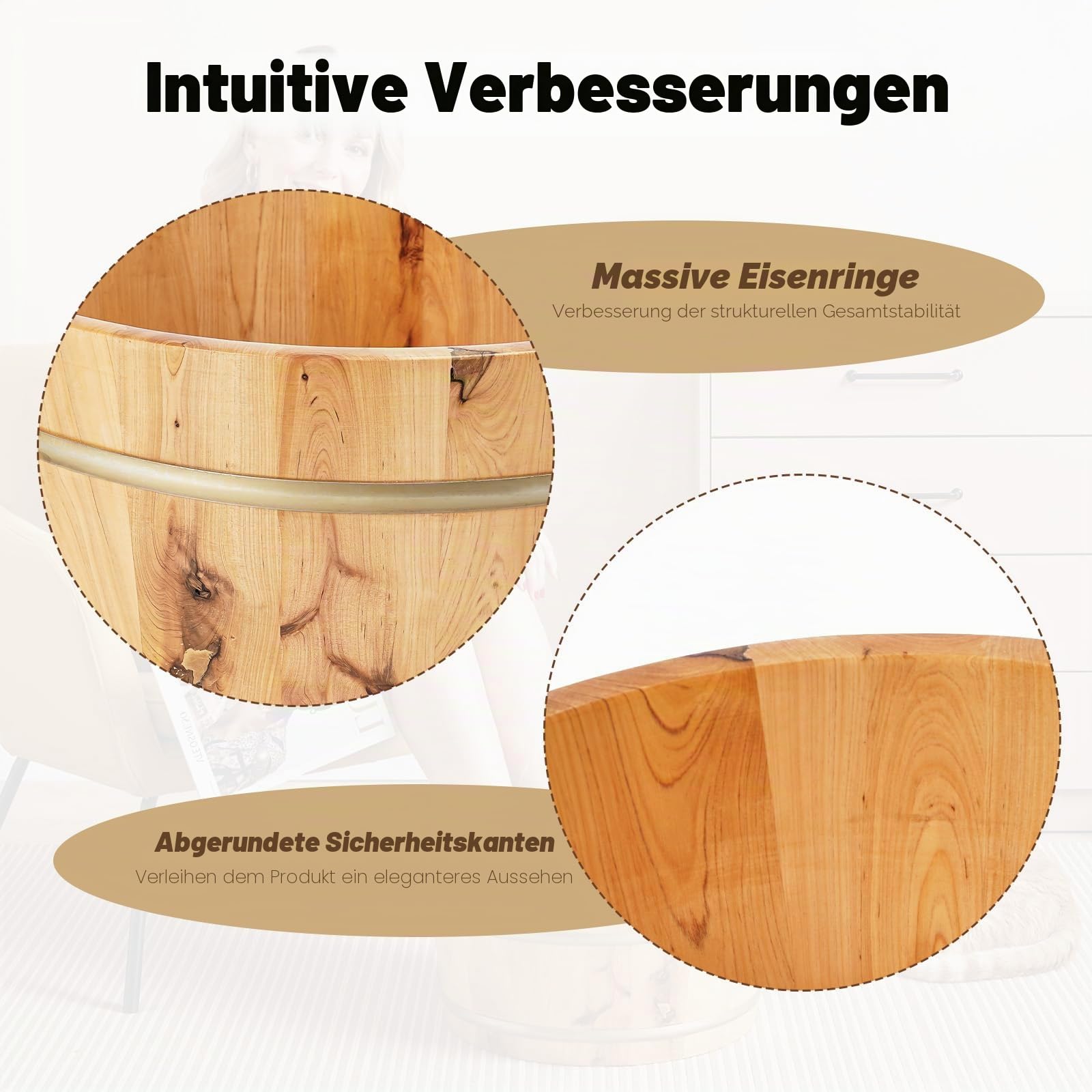 Holz Fußwanne aus Zypresse, Klassische Fußbadewanne für Entspannung und Fußpflege, Natur Holz-Fußbecken, Fussbad Ideal für Sauna und Home Spa, Holzfarbe