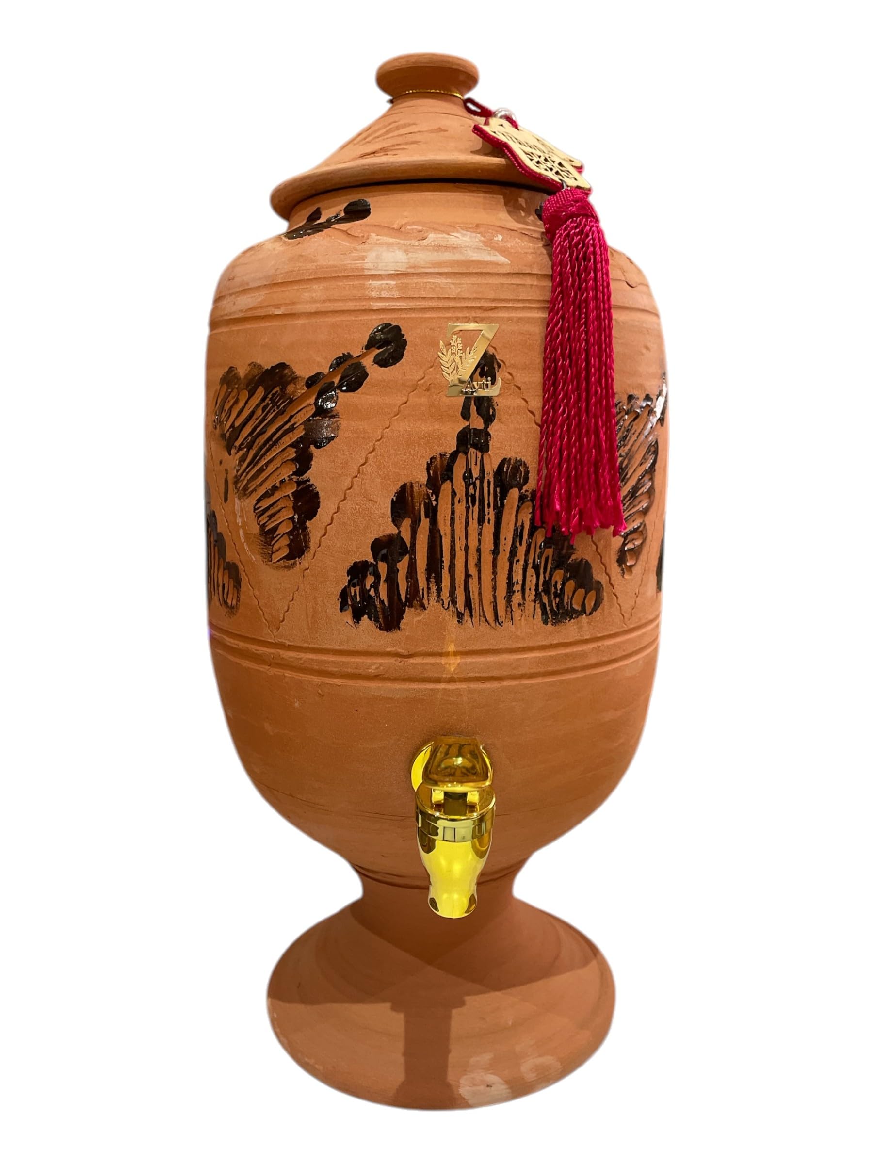 JARRE EN TERRE CUITE AVEC ROBINET : UNE MANIÈRE NATURELLE DE PURIFIER VOTRE EAU - ENSEMBLE COMPLET AVEC 2 TASSES ET UN PLATEAU. CAPACITÉ DE 1.5+ ou - LITRES.