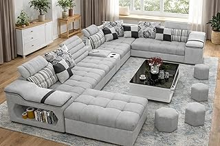 Avion COMFORA U Shape 12 Seater Sofa Set for Living Room (Grey) | Interchangeable U-Shaped Sectional Sofa Set with Cup Hol... Price In India