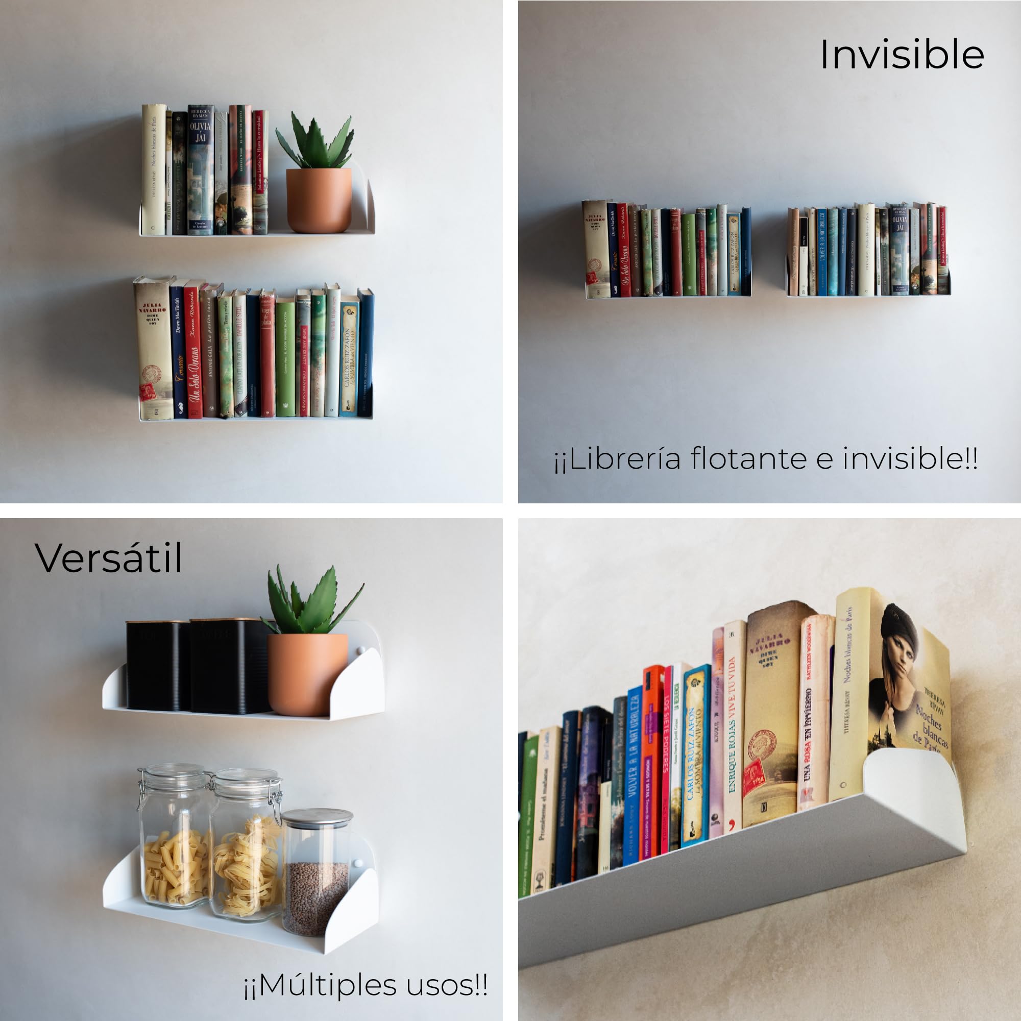 MILUKA Estantes flotantes de Pared Blancos de 40 x 16 cm - Pack de 2 | Estanteria Libreria de Metal con Anclaje Oculto | Baldas Invisibles para Libros y Decoración Hogar
