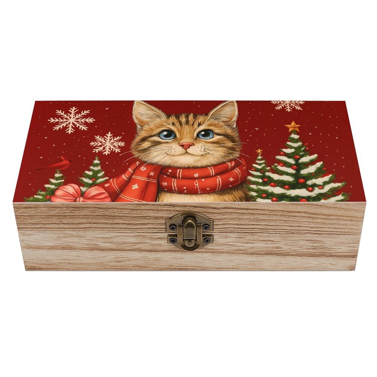 HLBSDM Snowy Cute Cat & Snowflake Retro Wooden Storage Box Jewelry Art Gift Boxs Decorative Keepsake Boxes