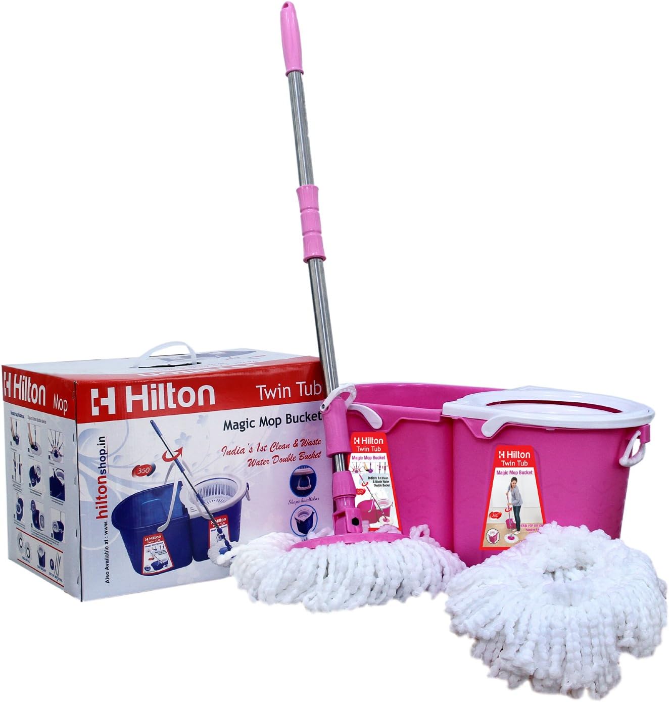 Hilton Electric HWDMDB Wet and Dry Magic Plastic Bucket Mop Set (Multicolour) - 4-Pieces