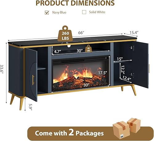 Miniatura 3 de Soporte para TV con Chimenea Acanalada para TVs de hasta 80", Centro de Entretenimiento Moderno con Chimenea Eléctrica de 30", Consola Multimedia de